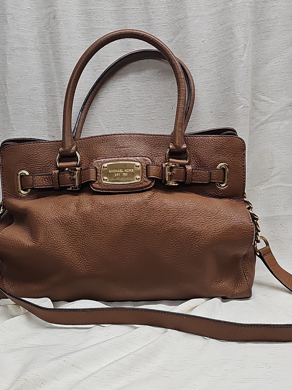 Michael Kors Tan Pebbled Leather Satchel with Gold Hardware